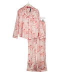CHELSEA PEERS Pink Satin Long Sleeve Revere Pyjama Set In Letter To Santa Print UK 10