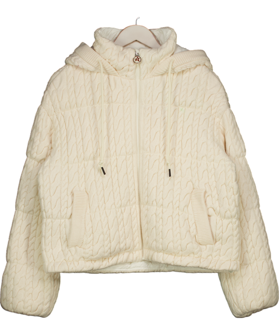 Perfect Moment Cream Natural Kate Hooded Cable-knit Wool Down Ski Jacket UK XS