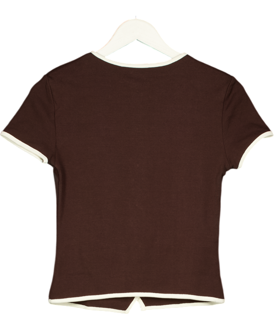 MANGO Brown Buttoned Cotton T-shirt UK XS