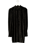 H&M Black Velvet Rib Puff Sleeve Mini Dress UK L
