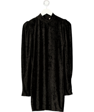 H&M Black Velvet Rib Puff Sleeve Mini Dress UK L