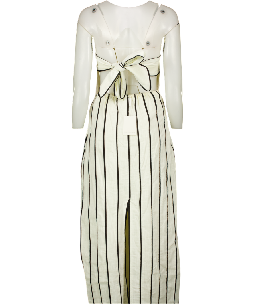 PRETTY LAVISH Cream / Black Penny Striped Tie-back Bandeau Dress UK 6