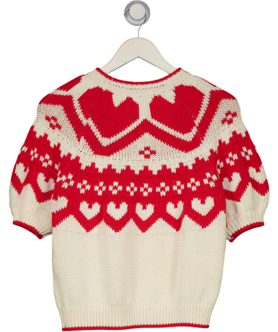 BODEN Margot Puff Sleeve T-shirt Warm Ivory  / Red Hearts UK S