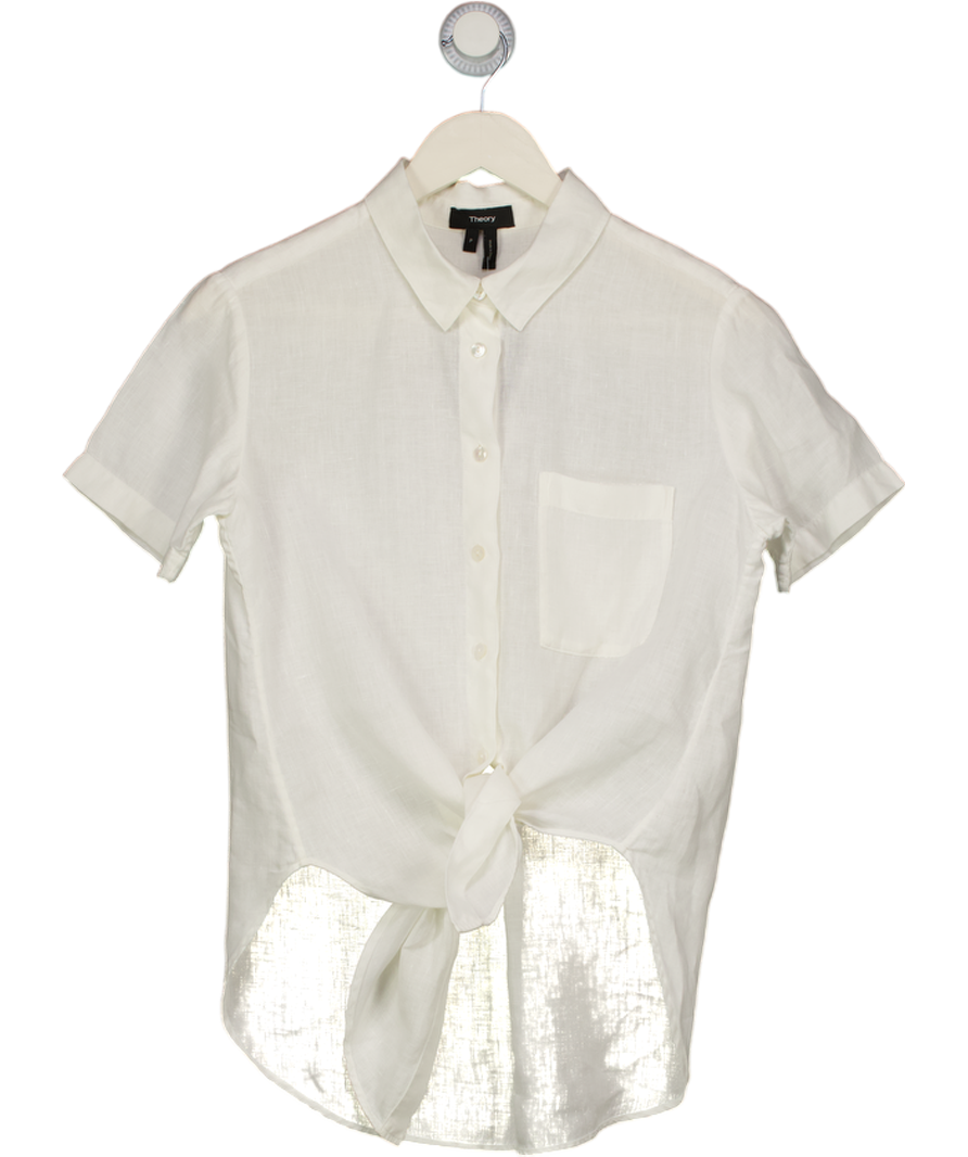 THEORY Hekanina White Linen Tie-front Top Szp UK 6