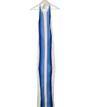 Aria Cove White & Blue Bethany Knitted Maxi Dress UK 8