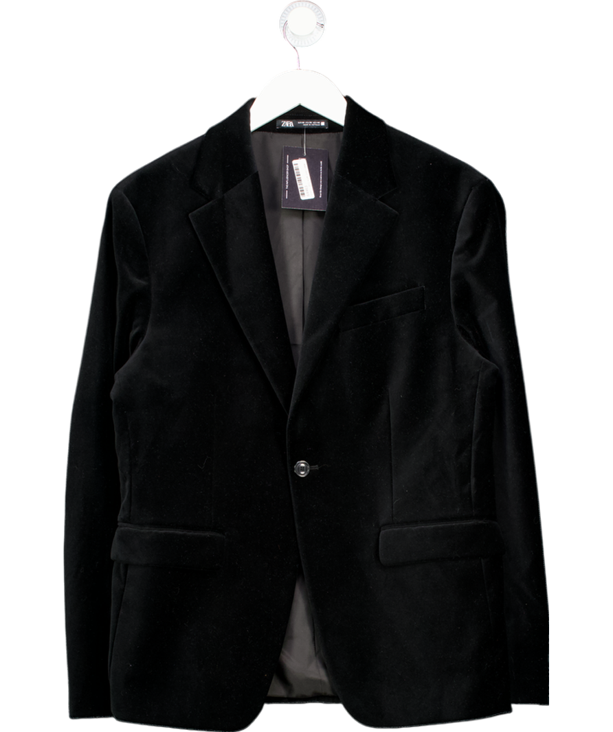 ZARA Black Velvet Single Breasted Dinner Jacket UK S