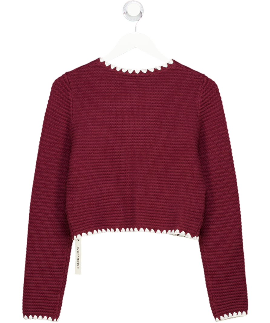 COMMENSE Burgundy Red Contrast Scalloped Trim Metal Button Cardigan UK S