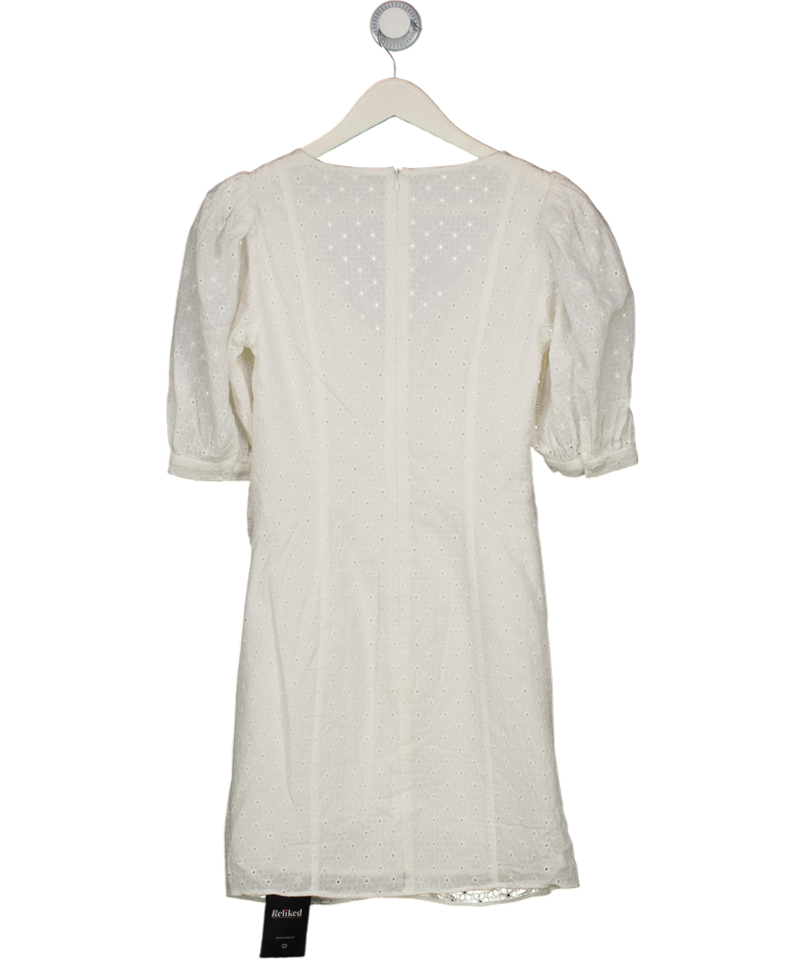 White Broderie Anglais Puff Sleeve Dress UK XS
