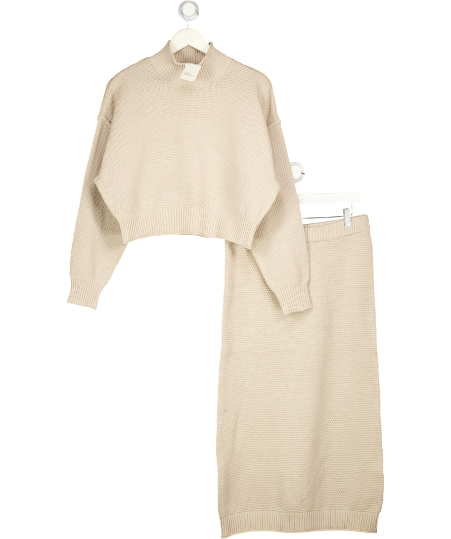 FREE PEOPLE 2-piece  Beige Haille 100% Cotton Knit Jumper & Maxi Skirt Set UK M