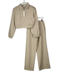 The Couture Club Beige Tailored Shoulder Padded Bomber Jacket And Trousers Set UK 8