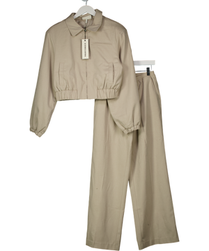 The Couture Club Beige Tailored Shoulder Padded Bomber Jacket And Trousers Set UK 8