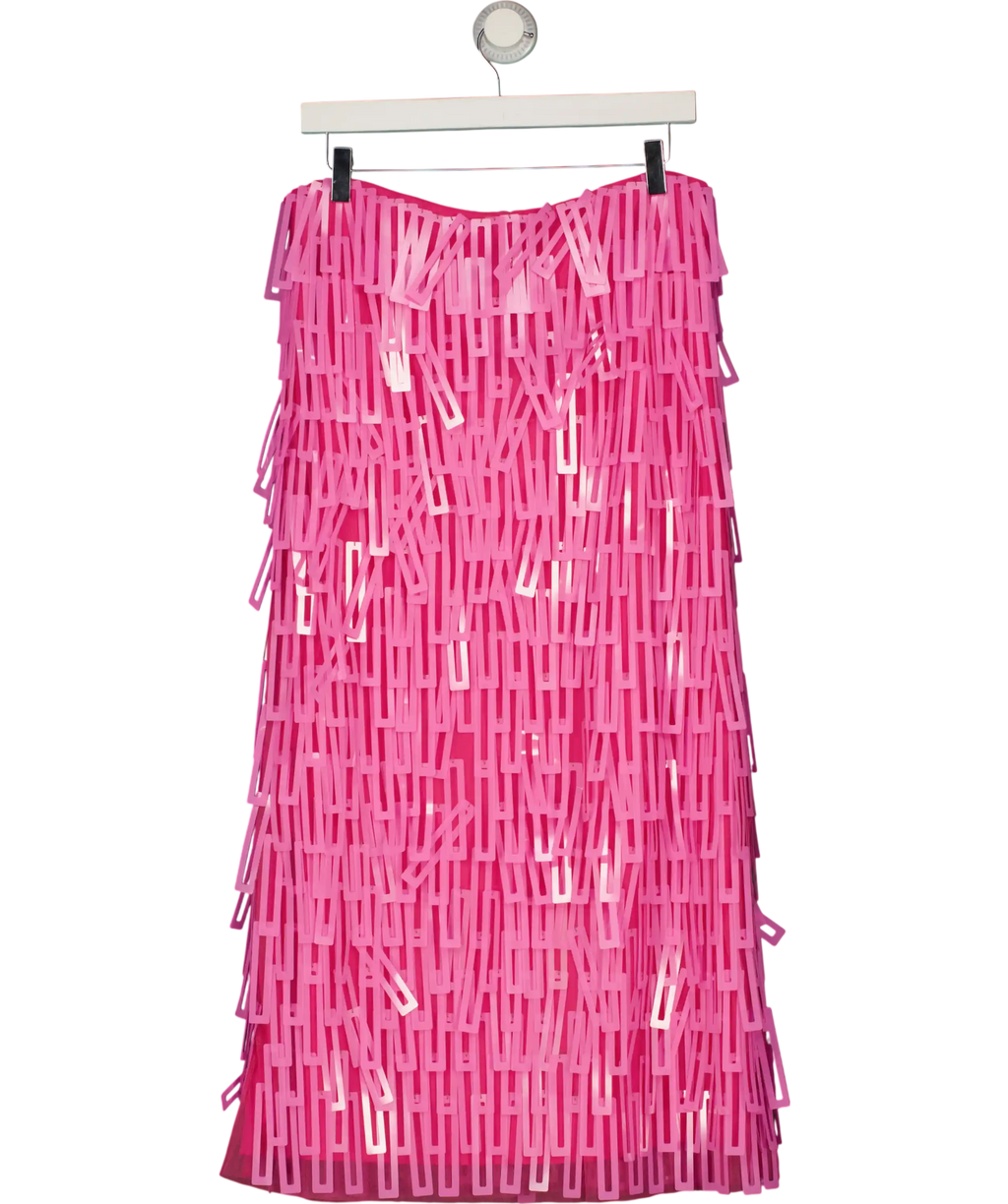 Warehouse Pink Fringe Cut Out Sequin Tiered Midi Skirt UK 14