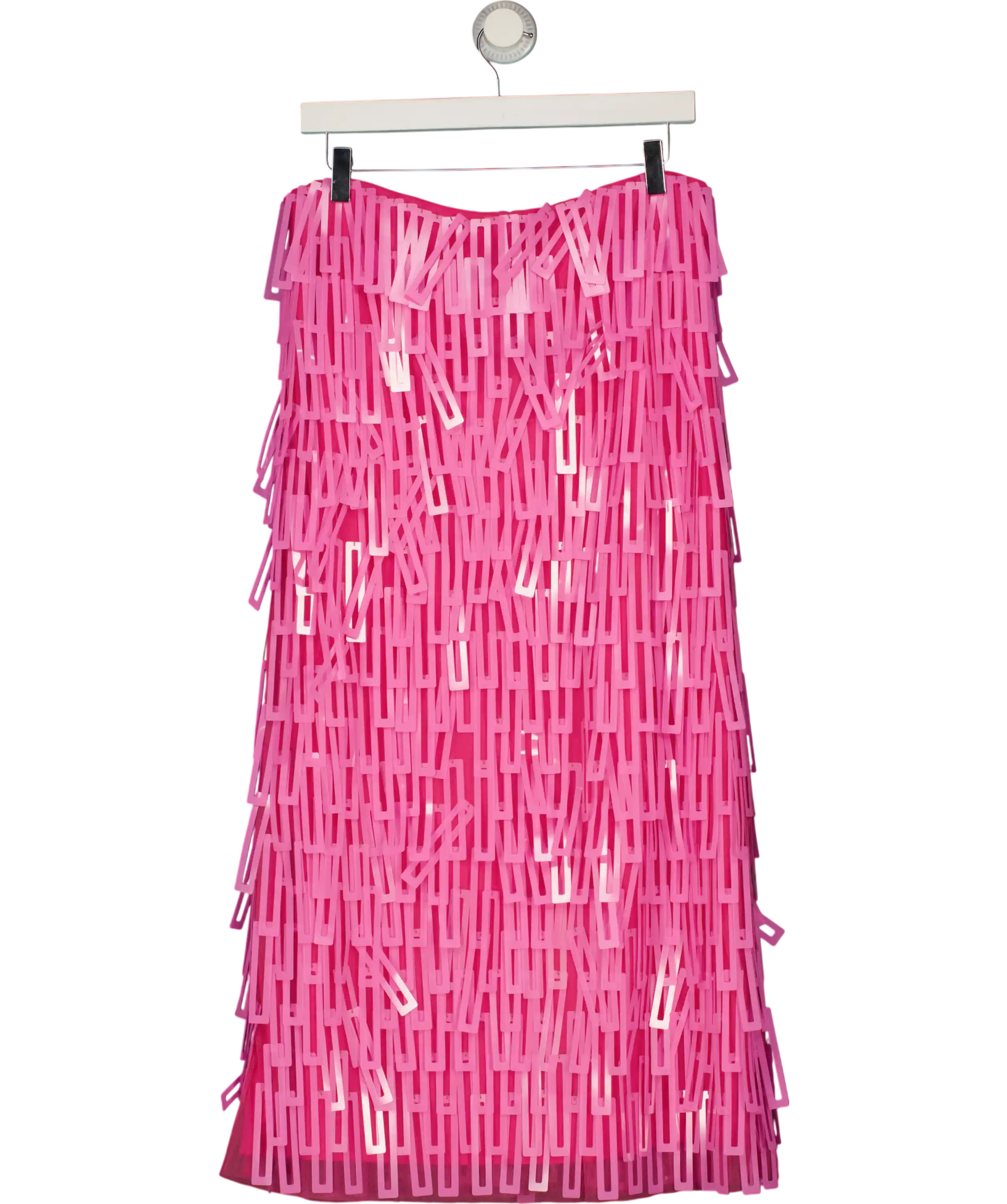 Warehouse Pink Fringe Cut Out Sequin Tiered Midi Skirt UK 14