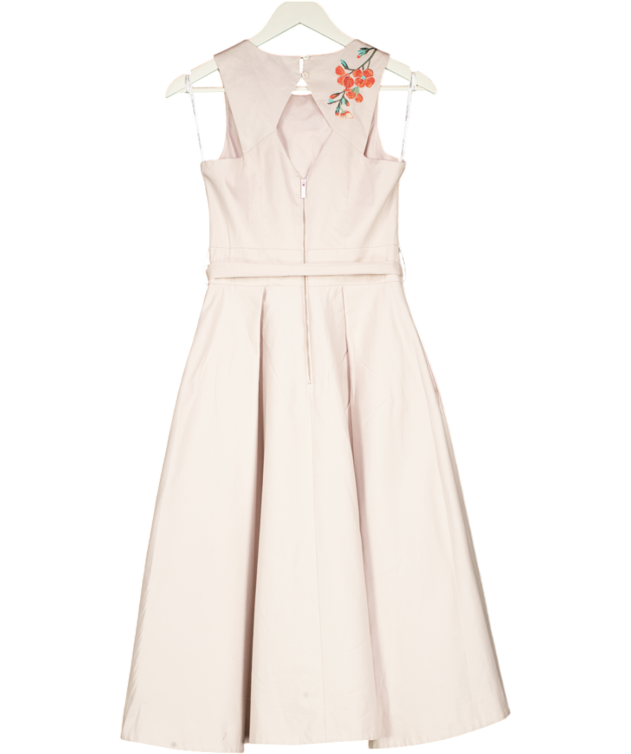 Karen Millen Nude Floral Embroidered Midi Dress UK 10