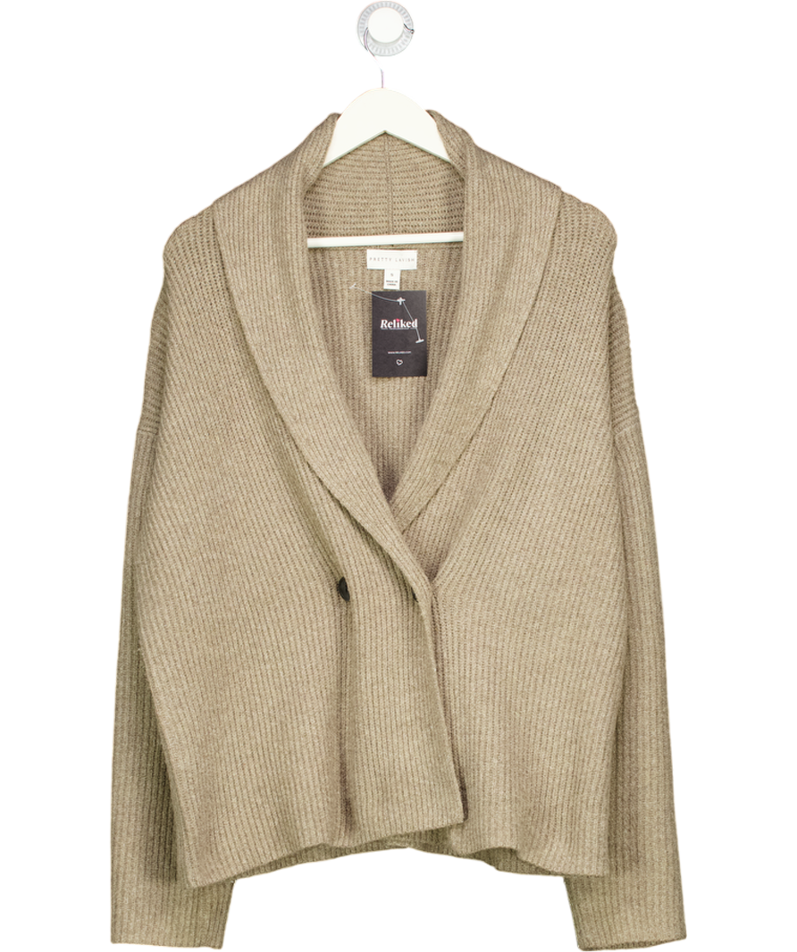PRETTY LAVISH Beige Ana Cross Over Collared Knit Cardigan UK S