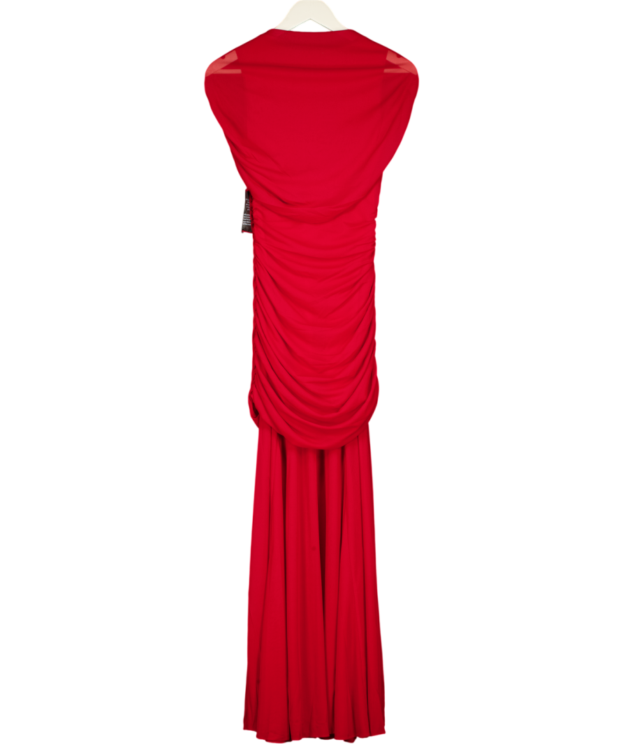 FOREVER NEW Red Elouise Asymmetric Cape Mesh Maxi Dress UK 10