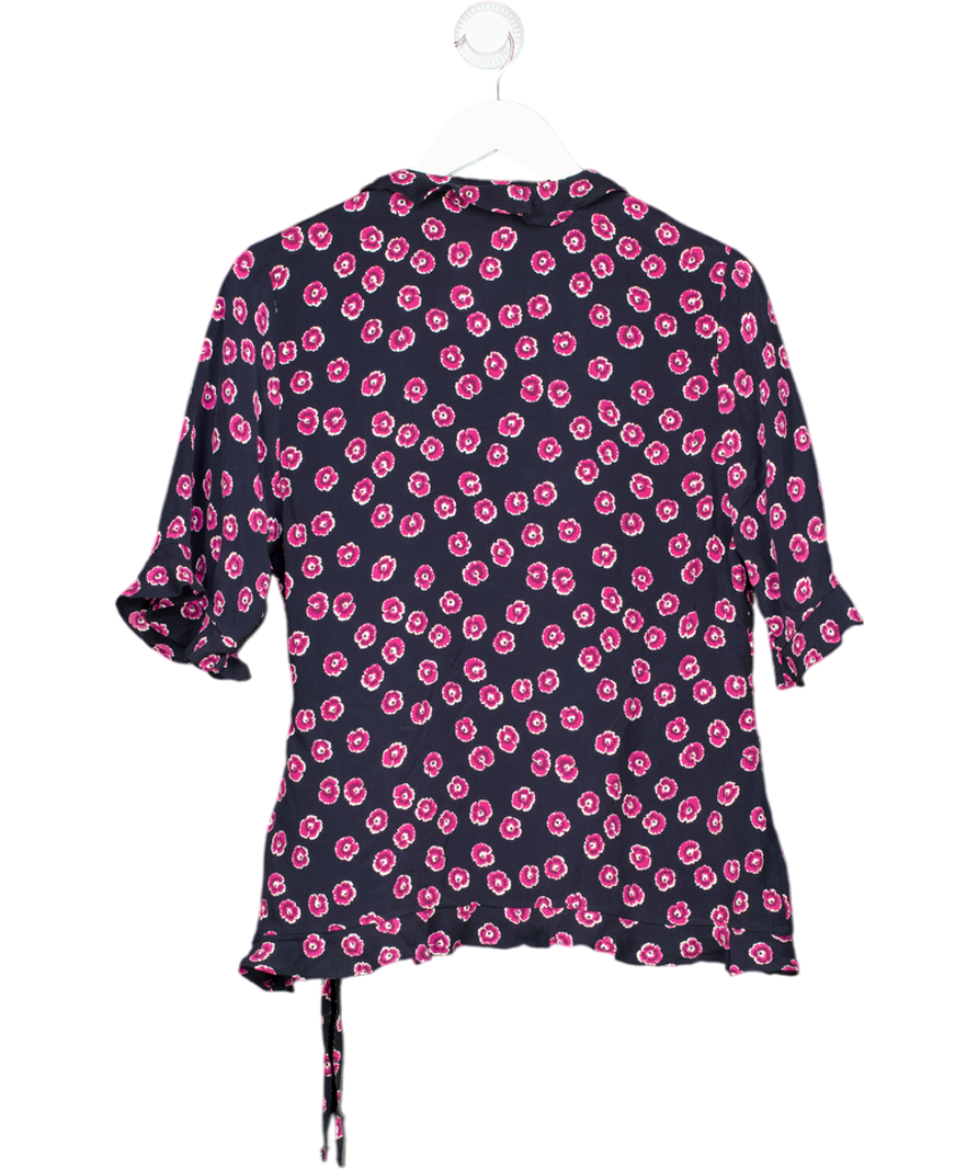 Whistles Blue Lenno Print Frill Wrap Top UK 12