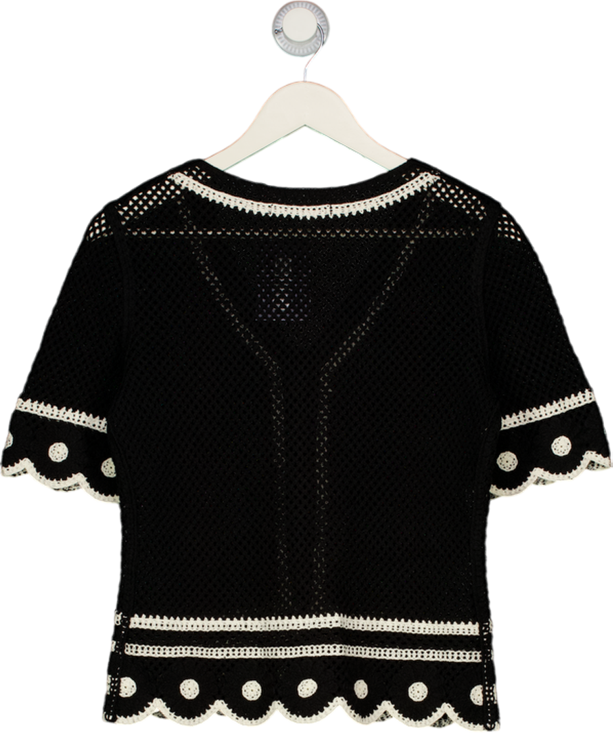THREADBARE Crochet Scallop Hem Button Up Top In Black UK 8
