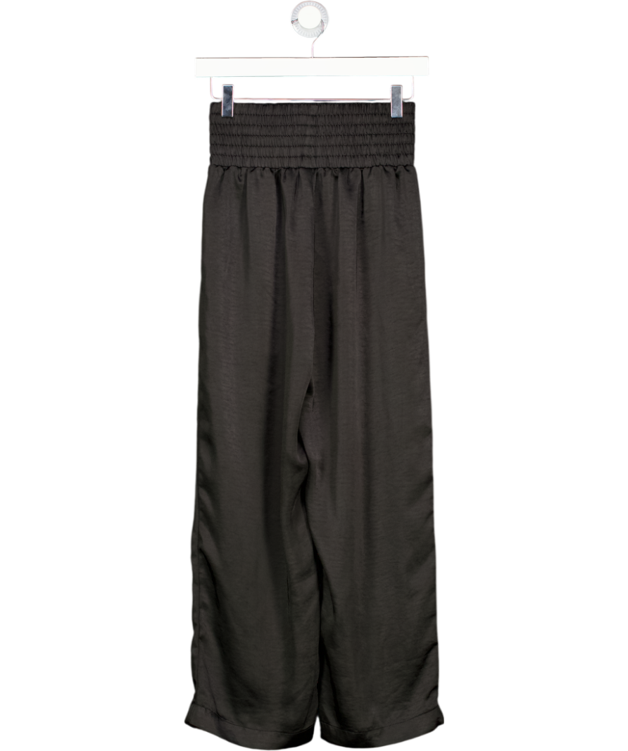 SUNDAR BAY Black Satin Ruched Elastic Waist Wide Leg Trousers UK 8