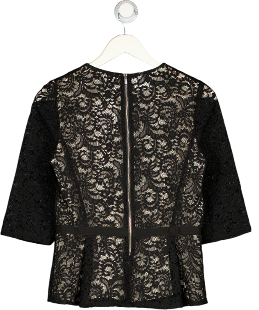 Gerard Darel Black Long Sleeved Lace Peplum Top UK 12