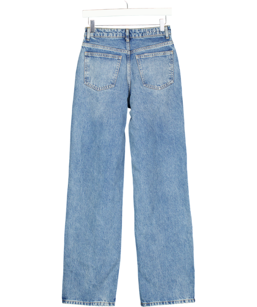 NA-KD Blue Loose Straight Mid Waist Jeans UK 6