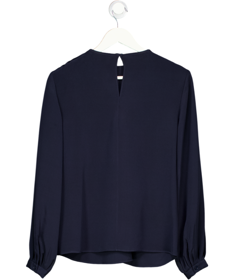 THE FOLD Blue Drape Front Avery Stretch Silk Blend Blouse UK 8