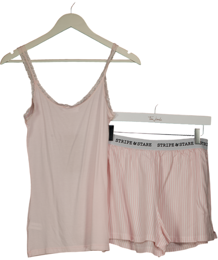 Stripe & Stare Pink Soft Brushed Woven Shorts And Cami Set UK S