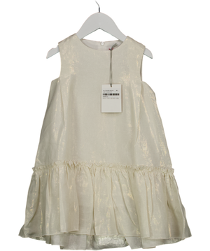 Il Gufo Cream Metallic Linen Ruffle Hem Dress 4 Years