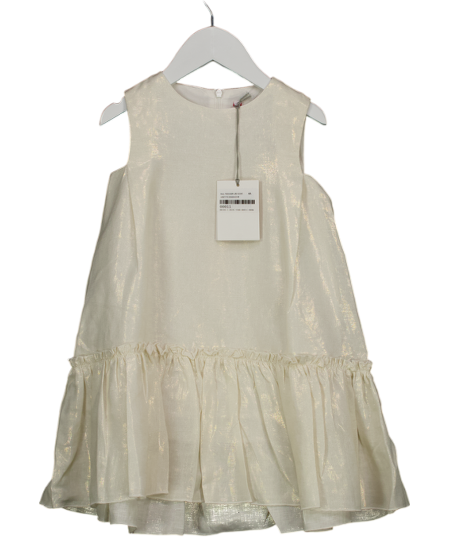 Il Gufo Cream Metallic Linen Ruffle Hem Dress 4 Years