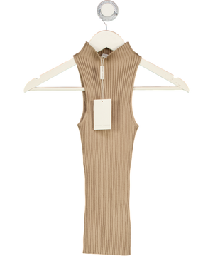 PRETTY LAVISH Beige High Neck Knit Top UK XS
