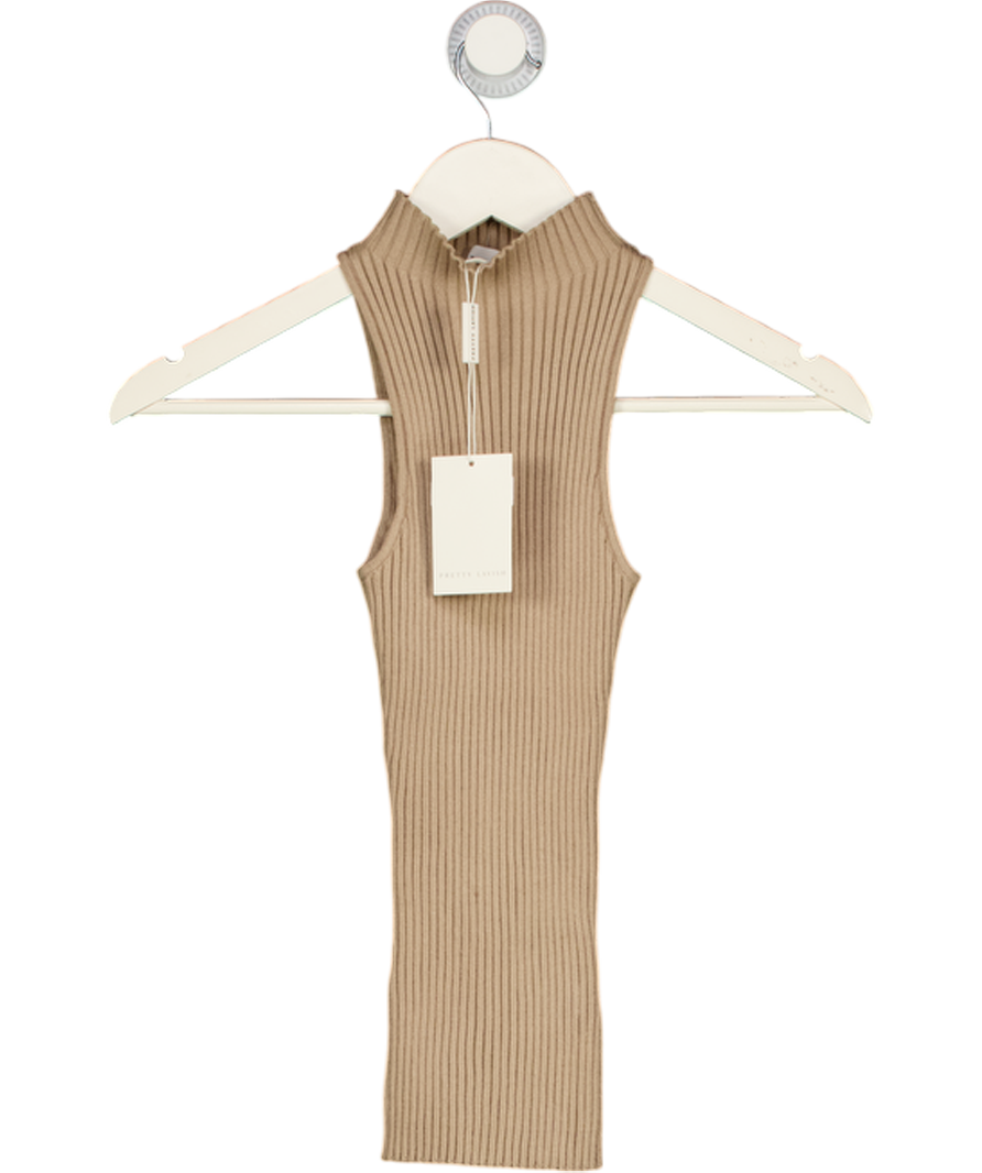 PRETTY LAVISH Beige High Neck Knit Top UK XS