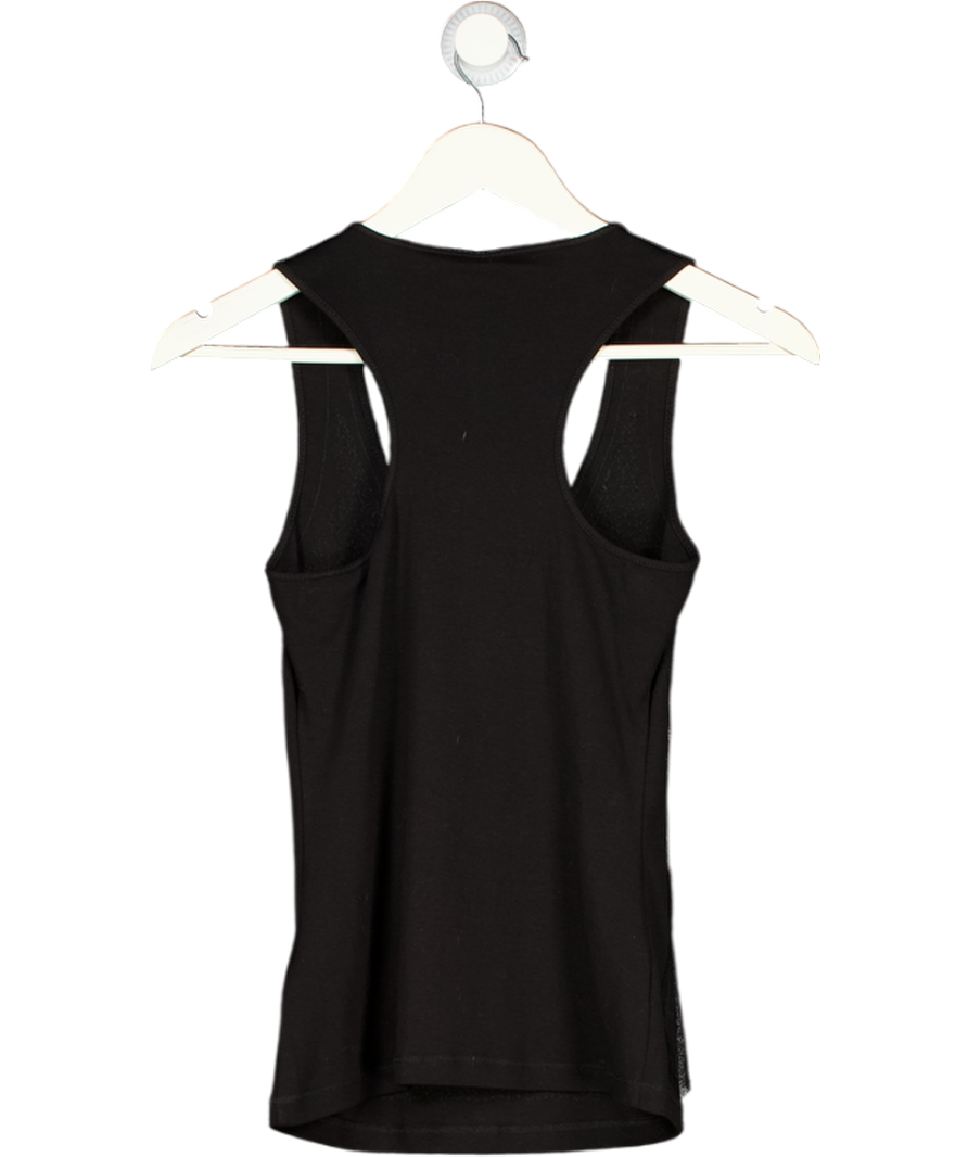 KAREN MILLEN Black 100% Cotton Sequin Front Racer Back Top UK 8