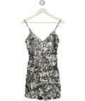 NADINE MERABI Metallic 3d Flower Brittany Silver Mini Dress UK 8