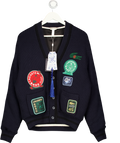 LACOSTE Blue X Clot Reversible Cotton / Cashmere Patch Cardigan UK S