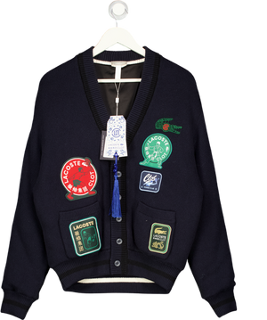 LACOSTE Blue X Clot Reversible Cotton / Cashmere Patch Cardigan UK S