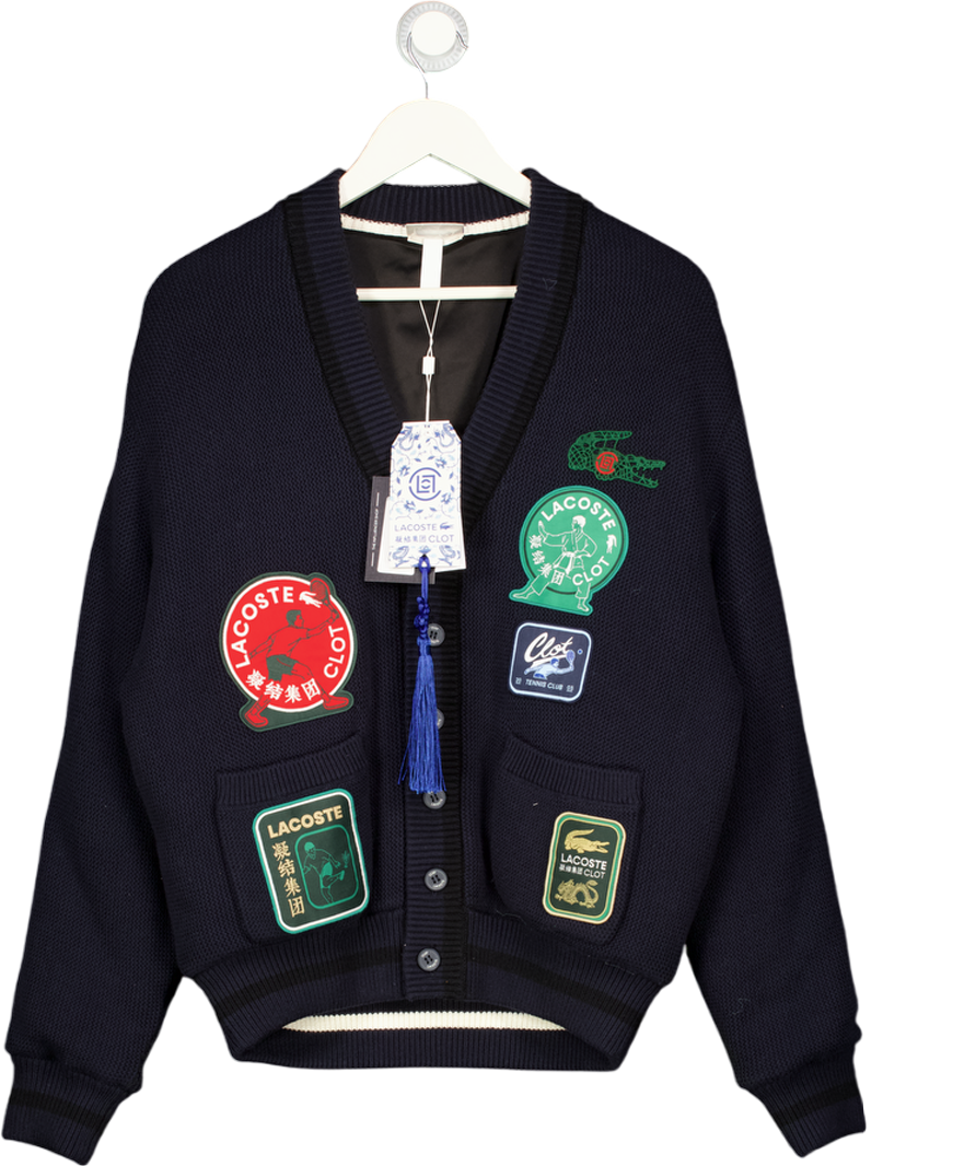 LACOSTE Blue X Clot Reversible Cotton / Cashmere Patch Cardigan UK S