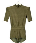 Zoreya Green Suede Padded Shoulder Playsuit UK S