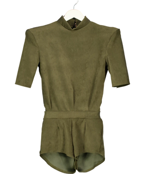 Zoreya Green Suede Padded Shoulder Playsuit UK S