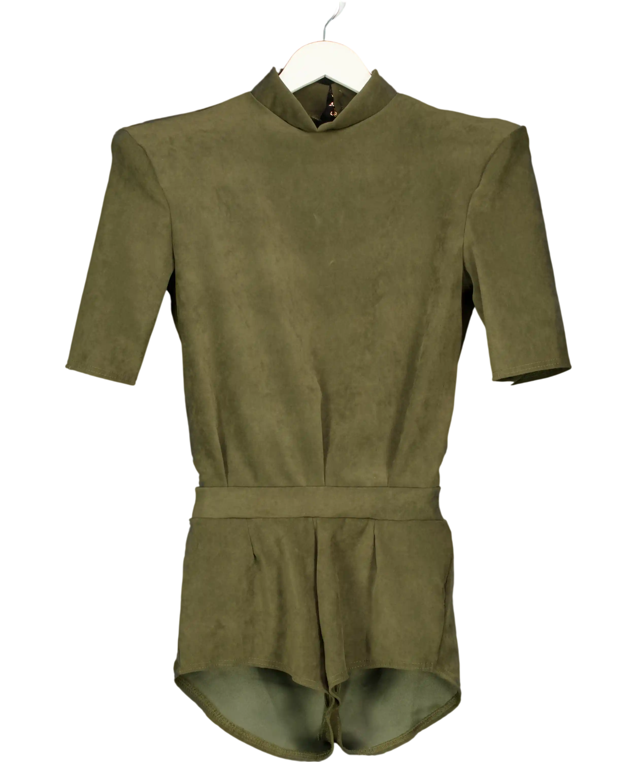 Zoreya Green Suede Padded Shoulder Playsuit UK S