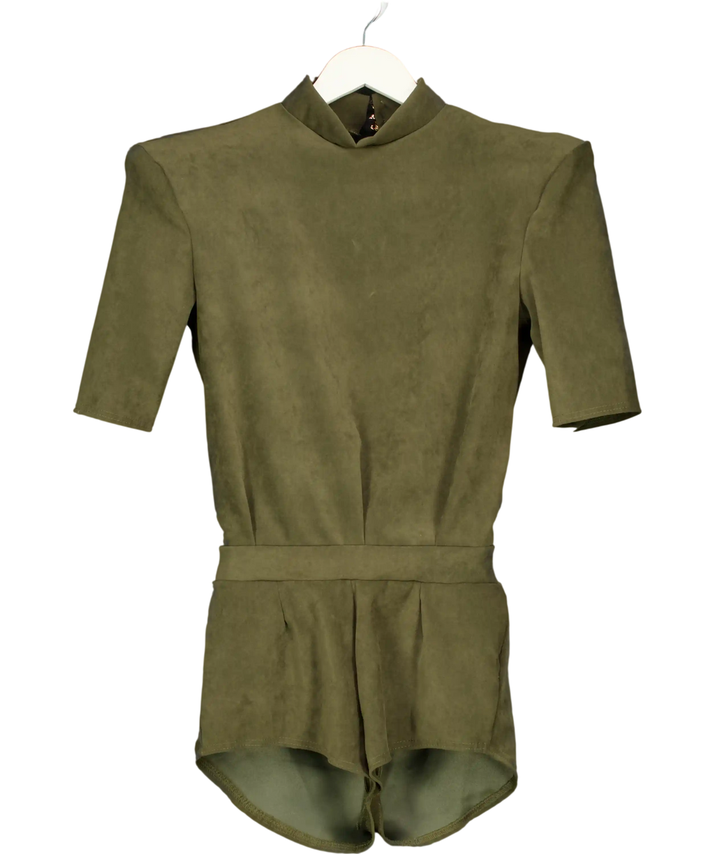 Zoreya Green Suede Padded Shoulder Playsuit UK S