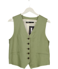 ZARA Sage Green Linen / Viscose Blend Waistcoat Top UK M
