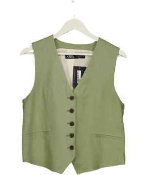 ZARA Sage Green Linen / Viscose Blend Waistcoat Top UK M