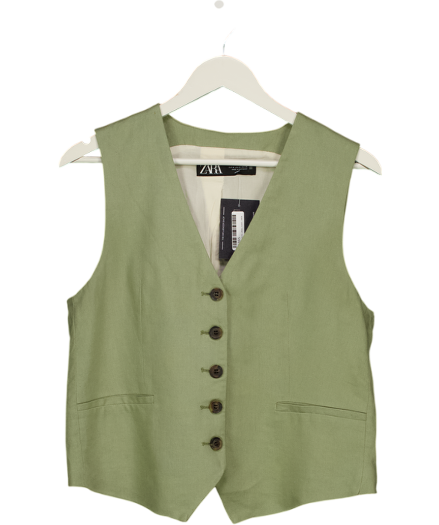 ZARA Sage Green Linen / Viscose Blend Waistcoat Top UK M