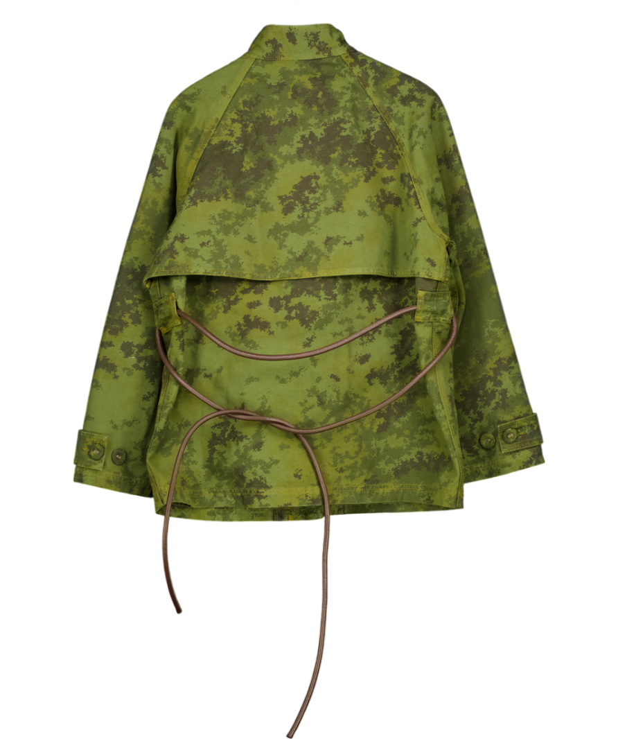 WIGGY KIT Green Camo Print Cotton Canvas 'the Lodge Jacket" With Leather Belt UK 12