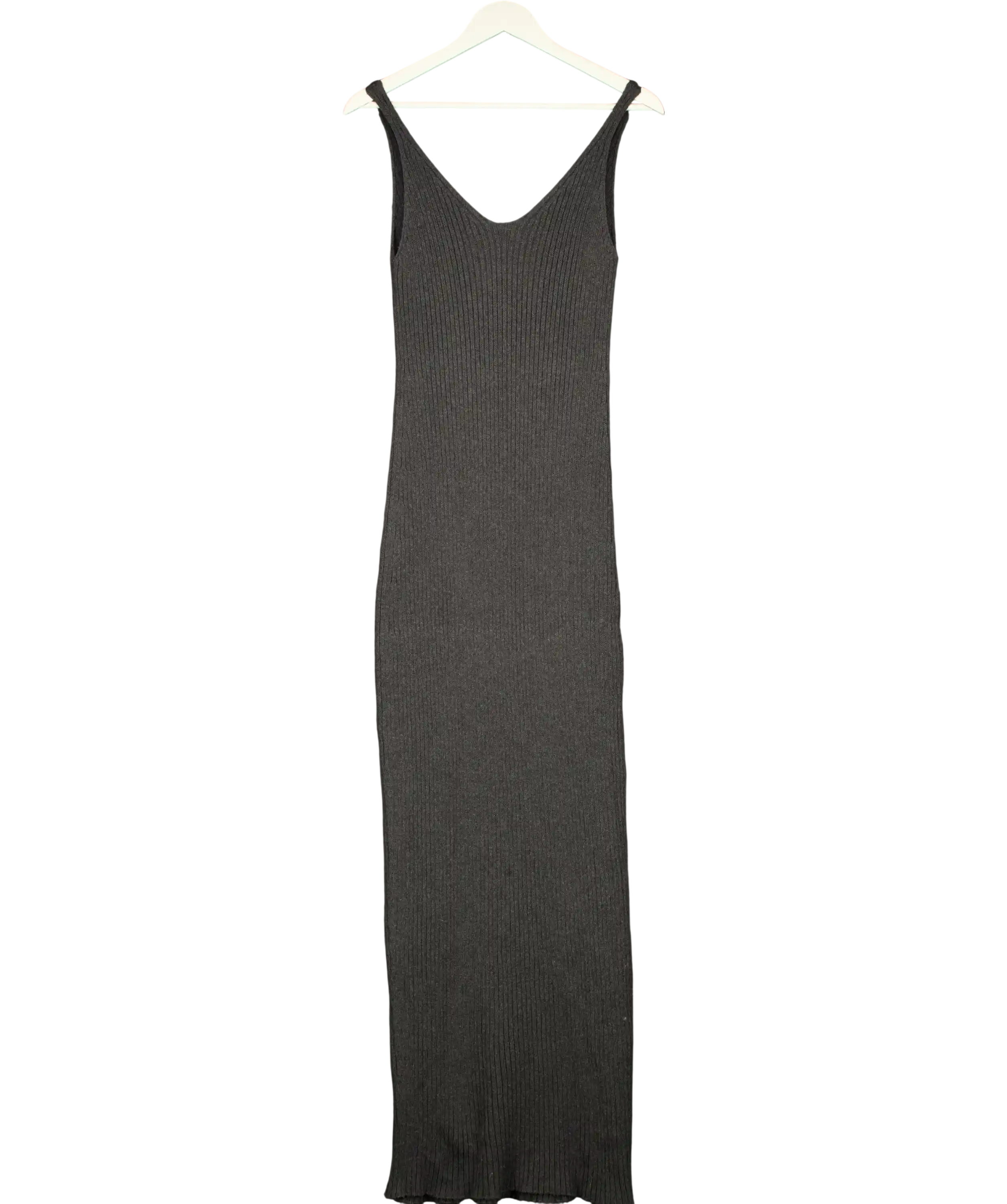 Nu-In Charcoal Grey Ribbed Knit Strappy Maxi Dress UK 8