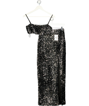 SHOWPO Black Carrey 2-piece Cami Top & Front Split Midi Skirt In Black/ Silver UK 8