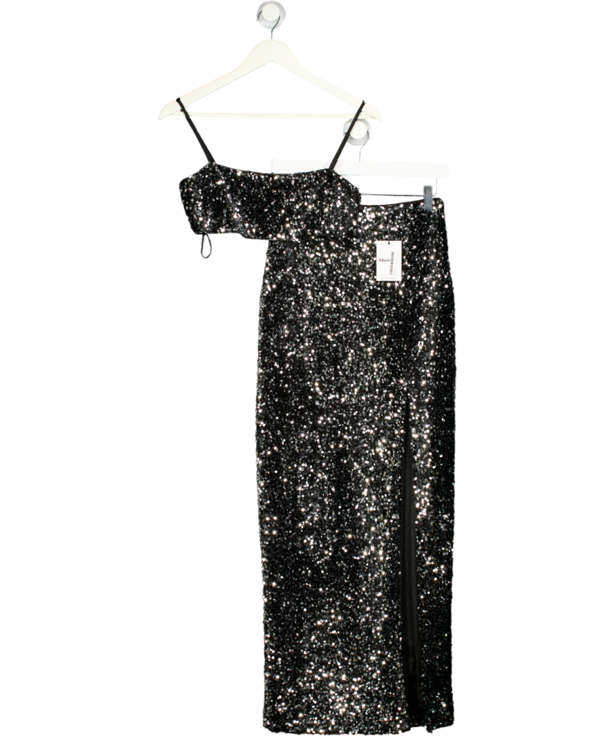 SHOWPO Black Carrey 2-piece Cami Top & Front Split Midi Skirt In Black/ Silver UK 8