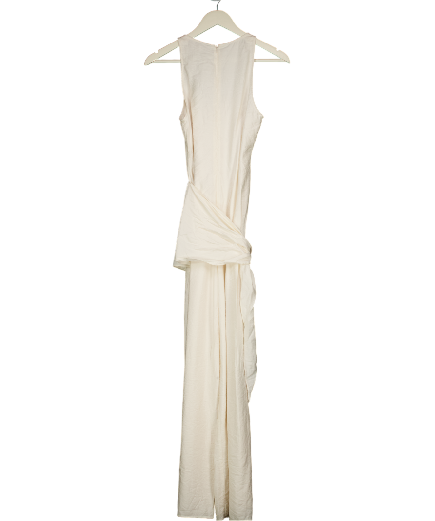 ASOS Design Satin Crinkle Jumpsuit With Scarf Waist Detail In Cream UK 8