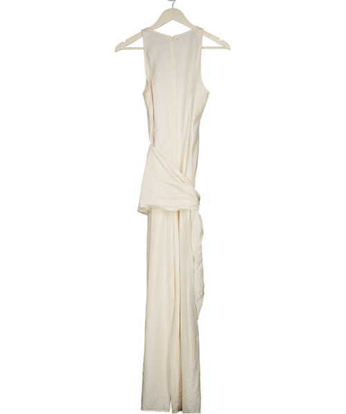 ASOS Design Satin Crinkle Jumpsuit With Scarf Waist Detail In Cream UK 8