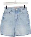 GUESS Light Blue Frayed Denim Logo Patch Shorts W25